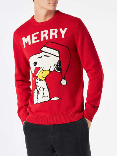 Mc2 Saint Barth Man Red Sweater With Snoopy Print Snoopy - Peanuts Special Edition In Red