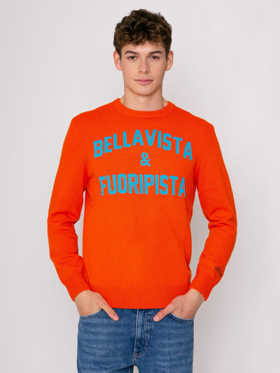 Shop Mc2 Saint Barth Man Orange Sweater Bellavista & Fuoripista Print