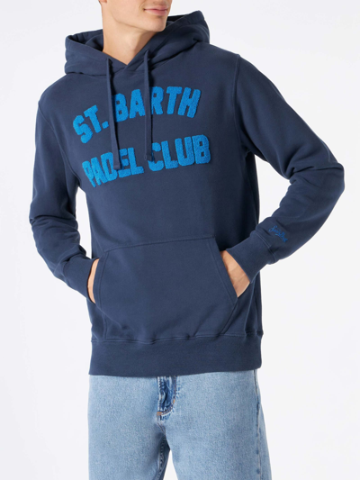 Mc2 Saint Barth Man Navy Blue Hooded Sweatshirt With Print In Blue