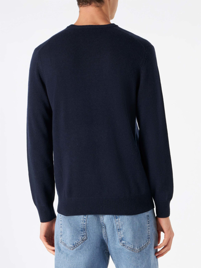 Mc2 Saint Barth Man Navy Blue Sweater With Car Print In Blue