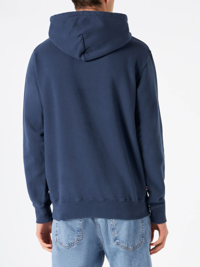 Mc2 Saint Barth Man Navy Blue Hooded Sweatshirt With Print In Blue