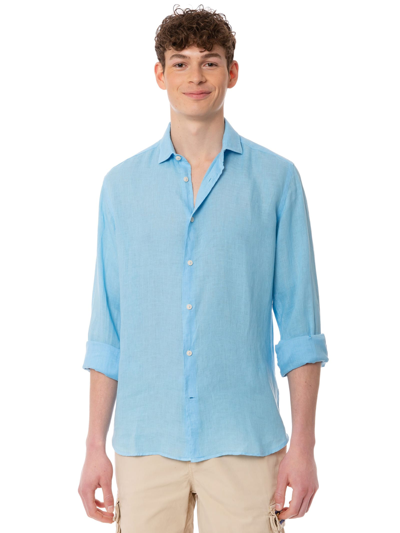 Shop Mc2 Saint Barth Man Light Blue Linen Pamplona Shirt