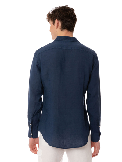Shop Mc2 Saint Barth Man Navy Blue Linen Pamplona Shirt