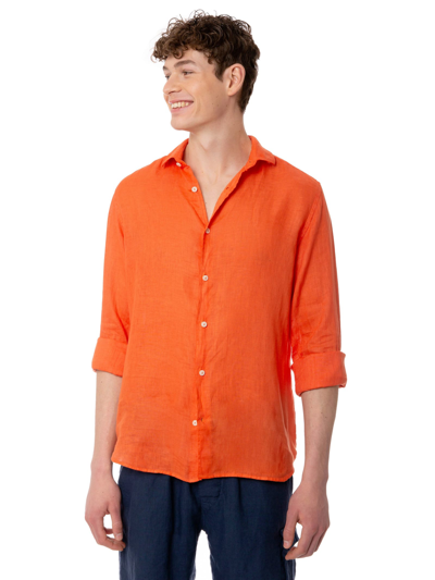 Mc2 Saint Barth Man Linen Orange Shirt In Orange