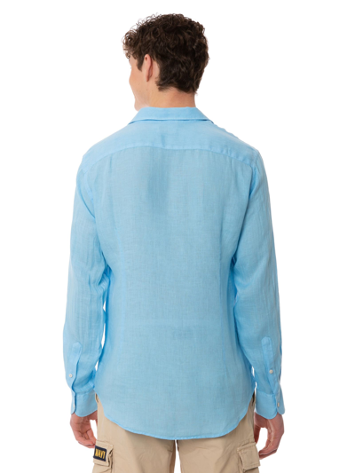 Mc2 Saint Barth Man Linen Light Blue Shirt In Blue