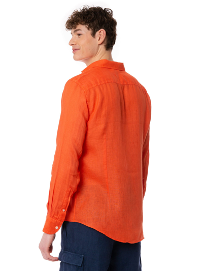 Mc2 Saint Barth Man Linen Orange Shirt In Orange