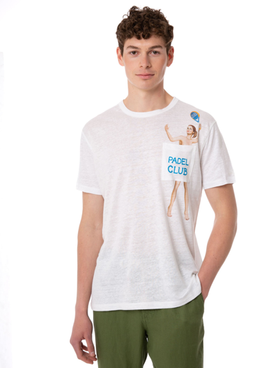 Shop Mc2 Saint Barth Man Linen Jersey T-shirt With Printed Pocket In White