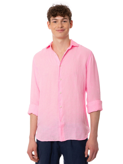 Shop Mc2 Saint Barth Man Water Color Fluo Pink Linen Pamplona Shirt