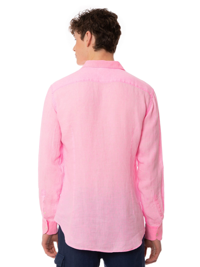 Shop Mc2 Saint Barth Man Water Color Fluo Pink Linen Pamplona Shirt