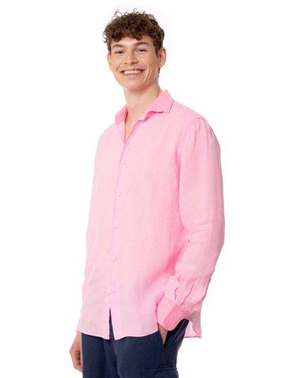 Shop Mc2 Saint Barth Man Water Color Fluo Pink Linen Pamplona Shirt