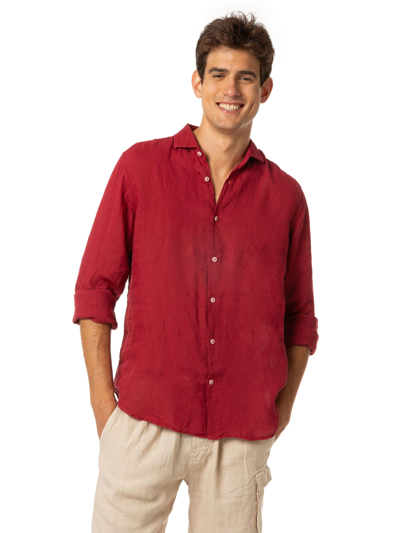 Shop Mc2 Saint Barth Man Burgundy Linen Pamplona Shirt In Red