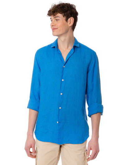 Shop Mc2 Saint Barth Man Bluette Linen Pamplona Shirt