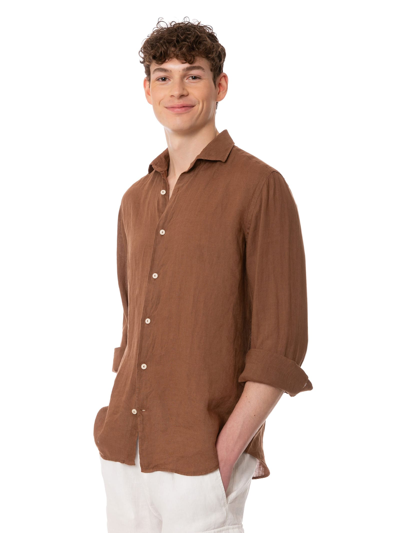 Shop Mc2 Saint Barth Man Brown Linen Pamplona Shirt