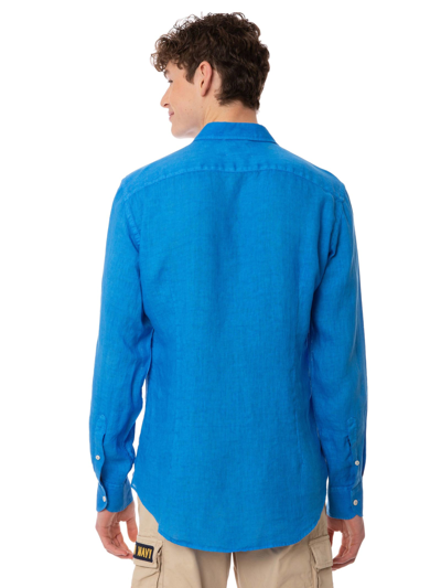 Mc2 Saint Barth Man Watercolor Bluette Linen Shirt Pamplona In Blue