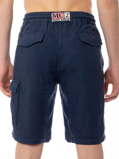 Shop Mc2 Saint Barth Man Linen Bermuda Shorts In Blue