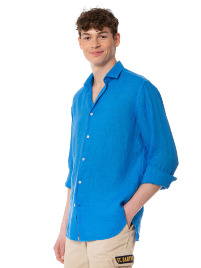 Shop Mc2 Saint Barth Man Bluette Linen Pamplona Shirt