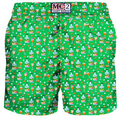 Mc2 Saint Barth Man Light Fabric Swim Shorts With Gin Print Portofino Dry Gin Special Edition