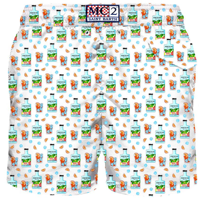 Shop Mc2 Saint Barth Man Light Fabric Swim Shorts With Gin Print Portofino Dry Gin Special Edition