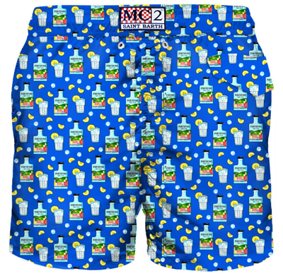 Mc2 Saint Barth Man Light Fabric Swim Shorts With Gin Print Portofino Dry Gin Special Edition