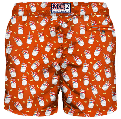 Mc2 Saint Barth Man Light Fabric Swim Shorts With Estathé Print Estathé® Special Edition