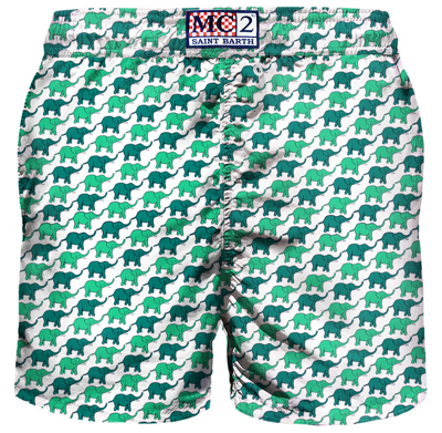 Shop Mc2 Saint Barth Man Light Fabric Swim Shorts With Elephant Print In White