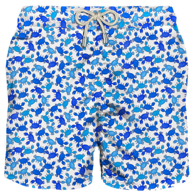 Shop Mc2 Saint Barth Man Light Fabric Swim Shorts With Crab Print In White