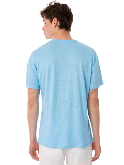 Mc2 Saint Barth Man Light Blue Linen Jersey T-shirt Ecstasea With Pocket In Blue