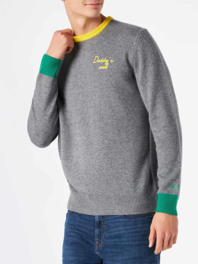 Shop Mc2 Saint Barth Man Grey Sweater With Daddys Cool Embroidery