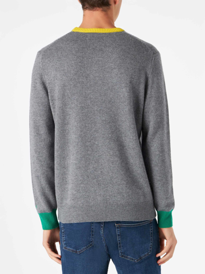 Mc2 Saint Barth Man Grey Sweater With Embroidery In Grey