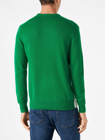 Mc2 Saint Barth Man Crewneck Sweater With Zermatt Postcard Jacquard Print