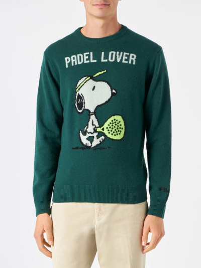 Shop Mc2 Saint Barth Man Green Sweater With Snoopy Print Snoopy - Peanuts Special Edition