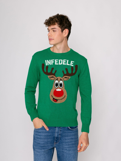Mc2 Saint Barth Man Green Sweater Infedele Print In Green