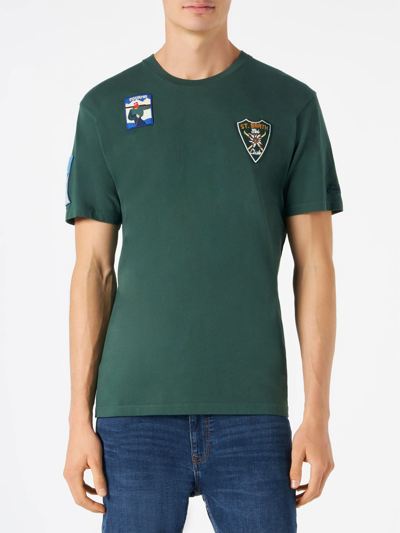 Shop Mc2 Saint Barth Man Forest Green T-shirt With Patches