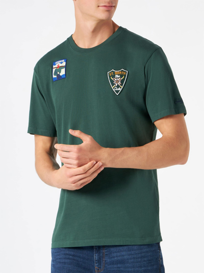 Shop Mc2 Saint Barth Man Forest Green T-shirt With Patches