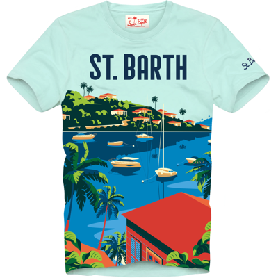 MC2 SAINT BARTH MAN COTTON T-SHIRT WITH SAINT BARTH POSTCARD PRINT 