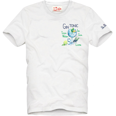 Shop Mc2 Saint Barth Man Cotton T-shirt With Gin Tonic Print In White