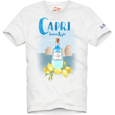 Mc2 Saint Barth Man Cotton T-shirt With Gin Print Gin Mare Special Edition  In White | ModeSens