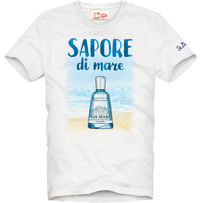 Shop Mc2 Saint Barth Man Cotton T-shirt With Gin Print Gin Mare Special Edition In White