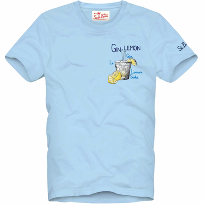 Shop Mc2 Saint Barth Man Cotton T-shirt With Gin Lemon Print In Blue