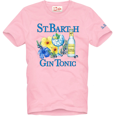Shop Mc2 Saint Barth Man Cotton T-shirt With Gin And Flower Print In Pink