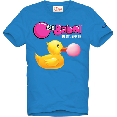 Shop Mc2 Saint Barth Man Cotton T-shirt With Ducky And Big Babol Print Big Babol® Special Edition In Blue