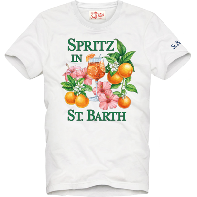 Shop Mc2 Saint Barth Man Cotton T-shirt With Colorful Print In White