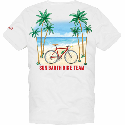 Shop Mc2 Saint Barth Man Cotton T-shirt With Bike Print In White
