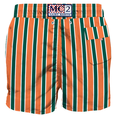 Mc2 Saint Barth Man Classic Swim Shorts With Embroidery In Green