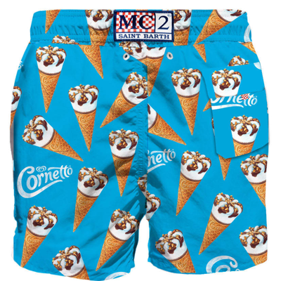 Mc2 Saint Barth Man Classic Swim Shorts With Algida Print Algida® Special Edition In Blue