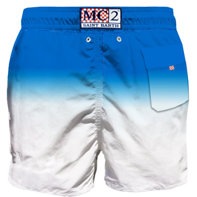 Mc2 Saint Barth White And Blue Shades Mid-length Swim Shorts In Blue