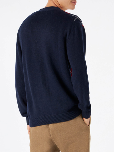 Mc2 Saint Barth Man Cardigan With Argyle Print In Blue