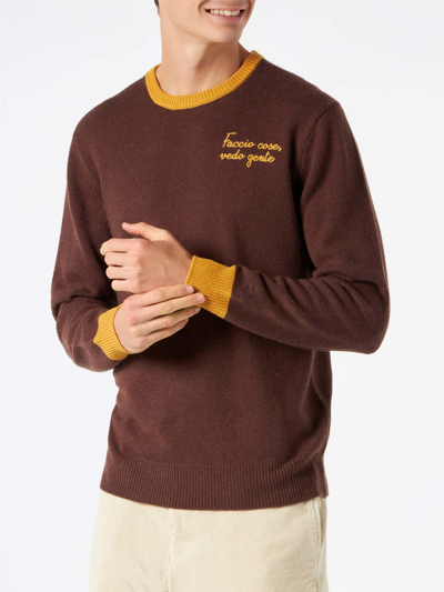 Mc2 Saint Barth Man Brown Sweater With Embroidery