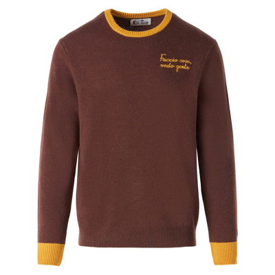 Mc2 Saint Barth Man Brown Sweater With Embroidery
