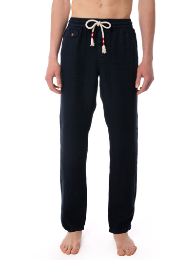 Shop Mc2 Saint Barth Man Blue Linen Pants